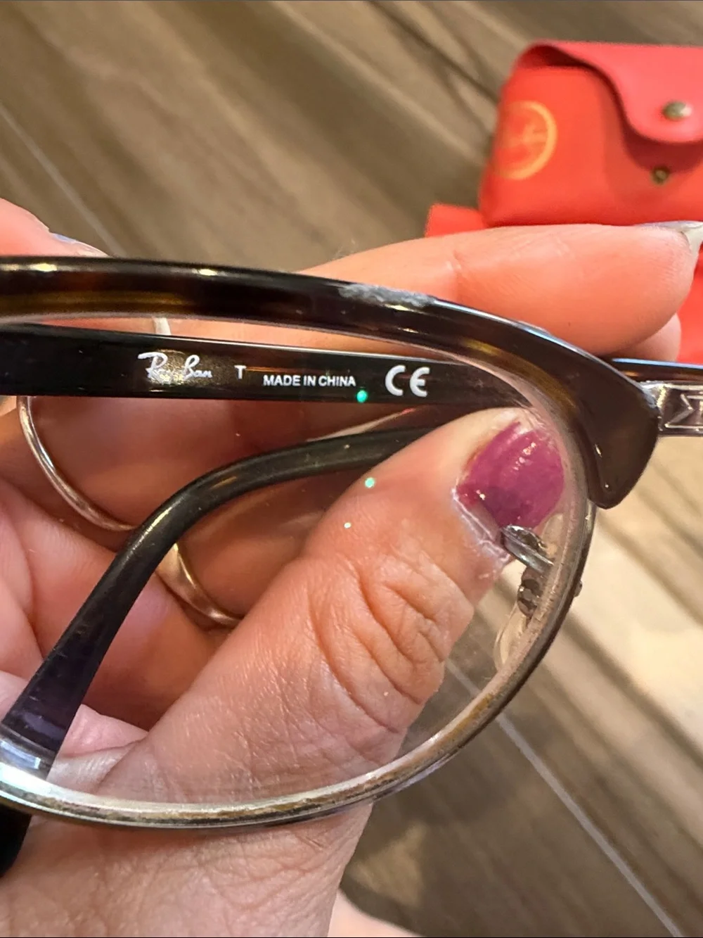 Ray-Ban Black Tortoiseshell Browline Glasses with Red Case